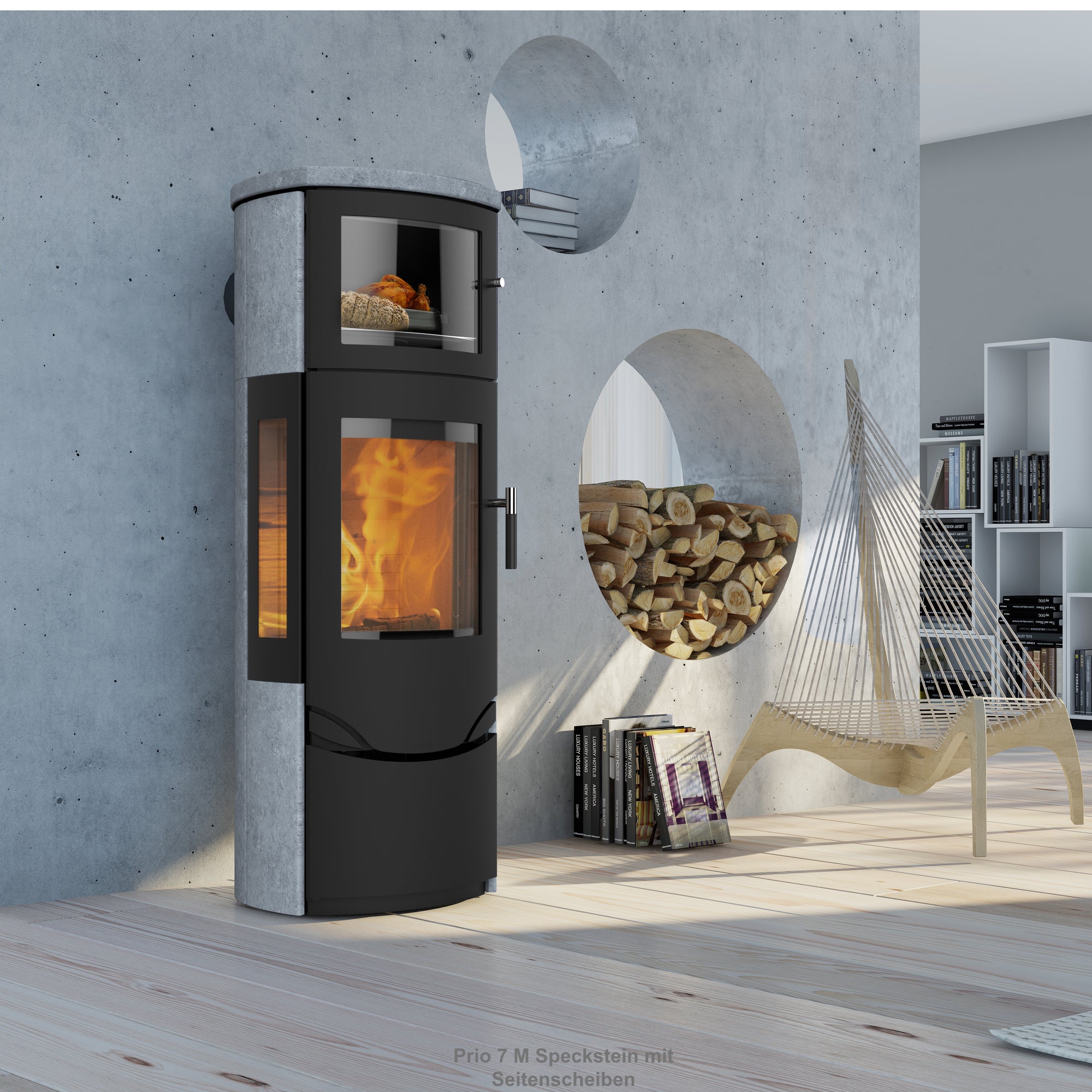 Lotus Prio 7 M Warmhaltefach, Speckstein mit Seitenscheiben - Bernhard Schleicher e.K.
