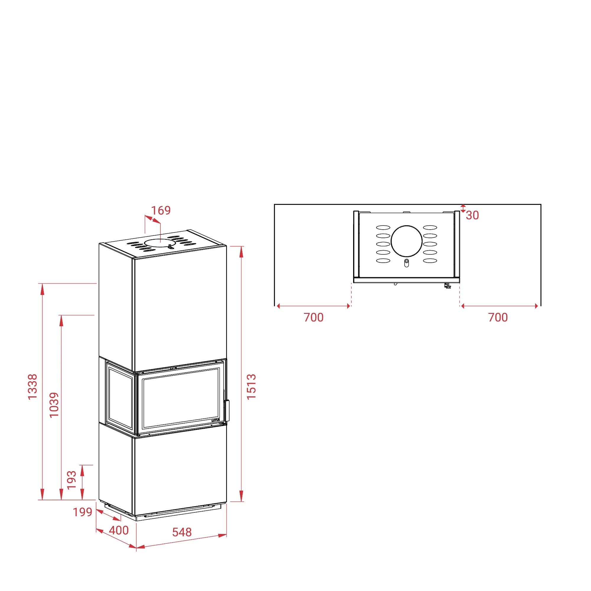 Lotus Visto Speckstein Kaminofen - Premium Speicherofen 8 kW masse