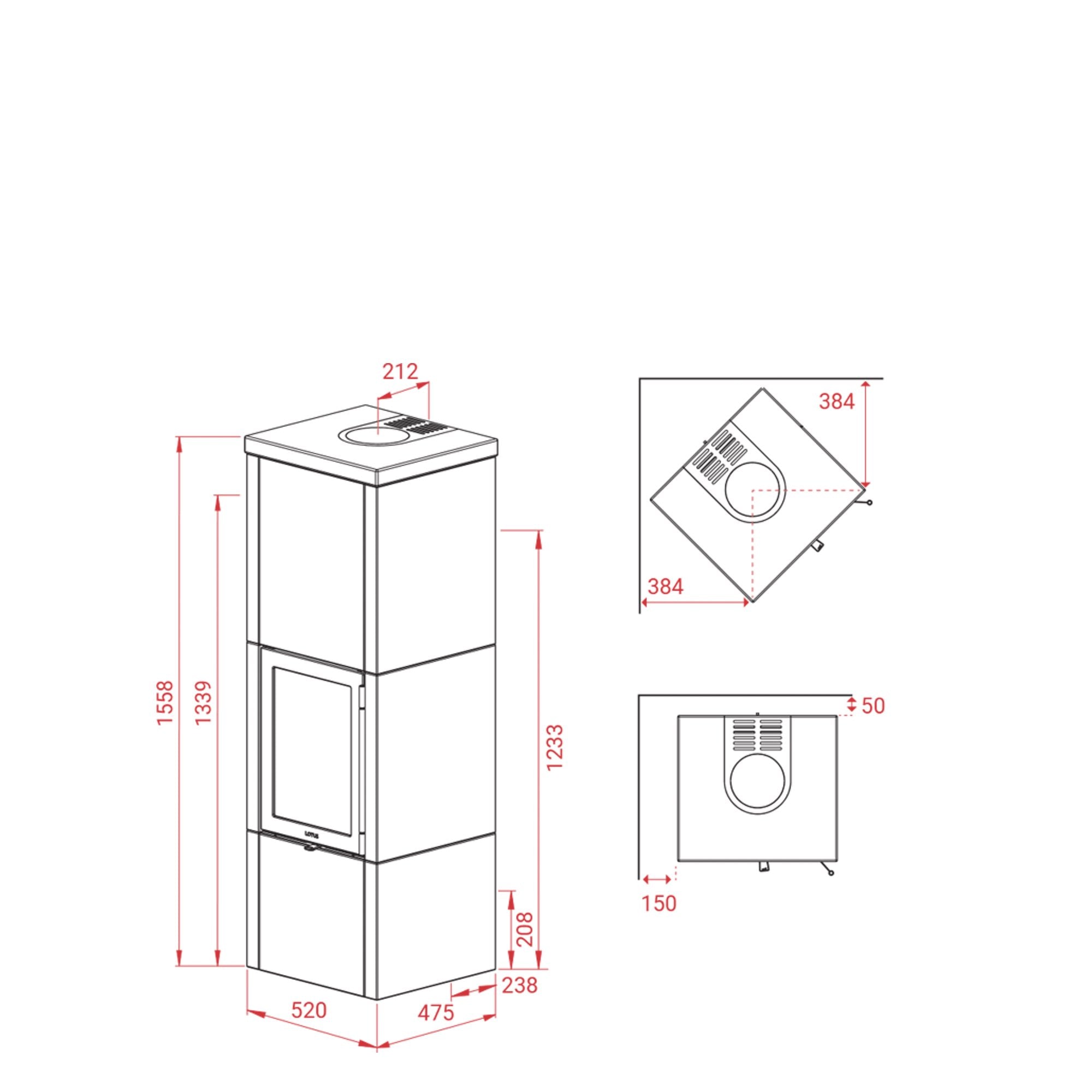 Lotus QM 40 Indian Night Speicherofen - Masse