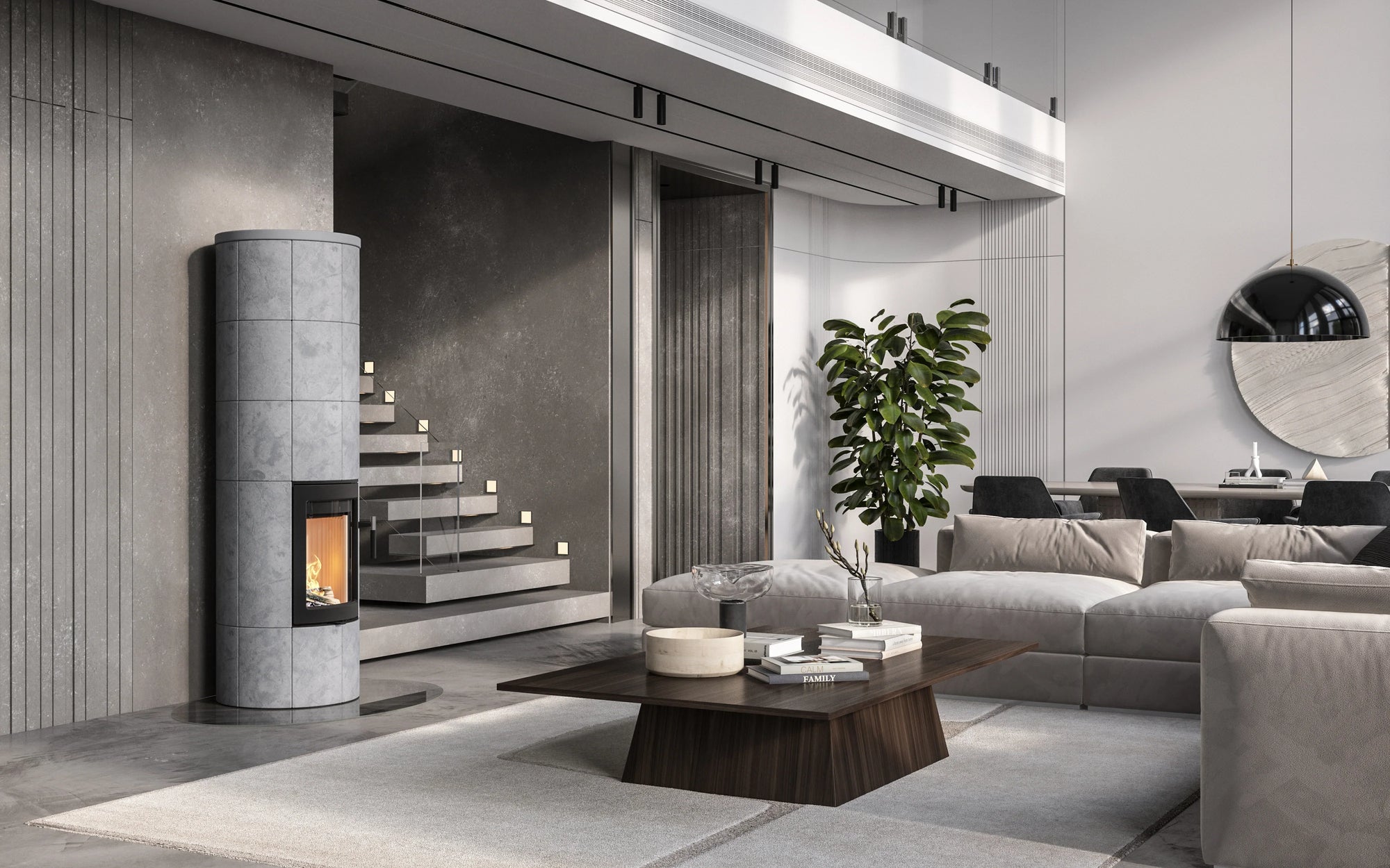 Lotus Maestro 3 Speicherofen mit schwarzer Türe im Wohnzimmer
