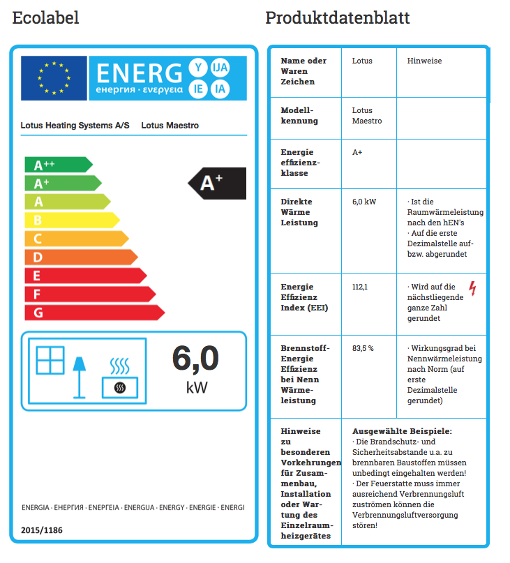 Lotus Speicherofen Maestro 152 Ecolabel