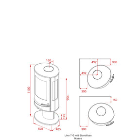 Lotus Kaminofen Liva 7 G Standfuss schwarz 3 Scheiben Masse