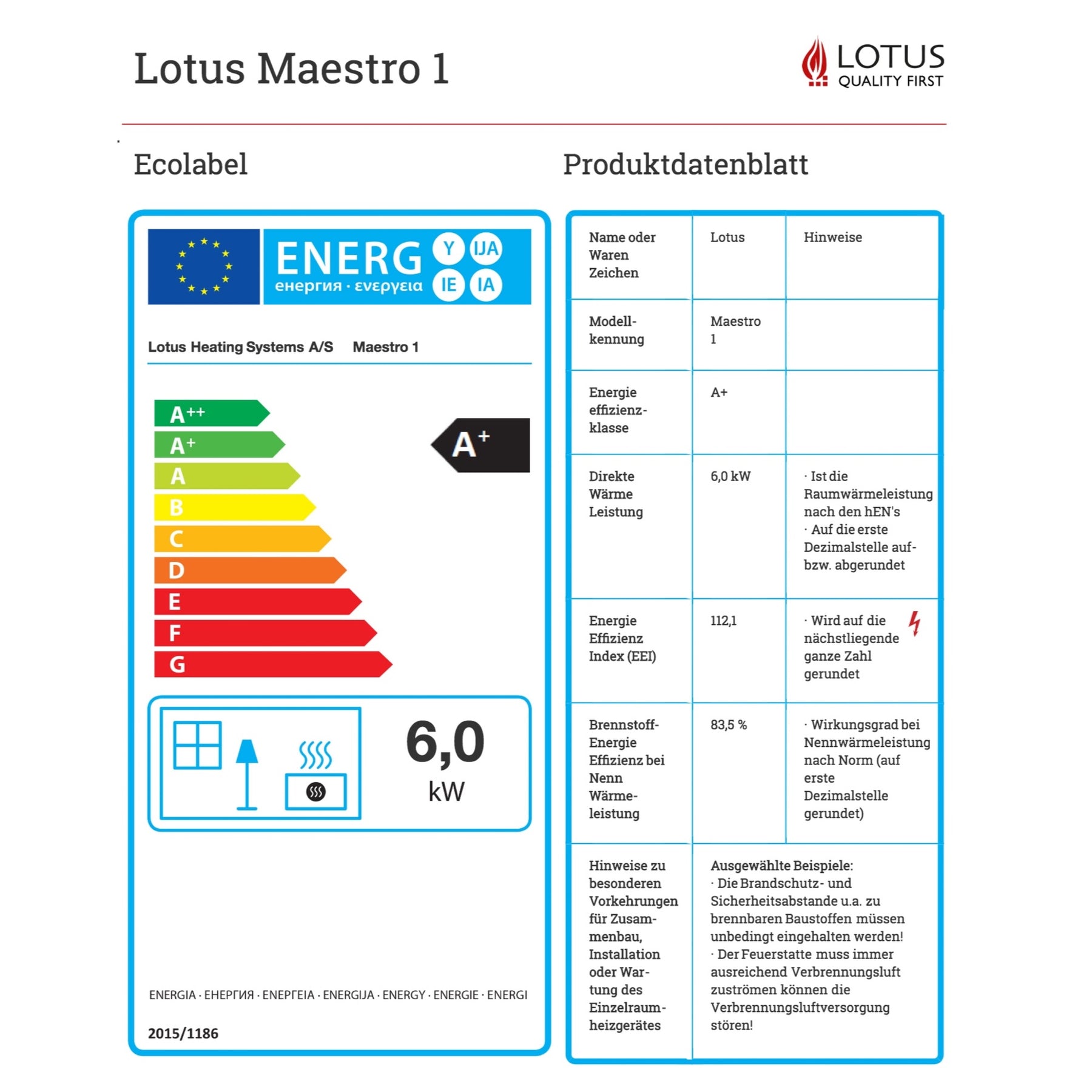 Lotus Speicherofen Maestro 1 Ecolabel