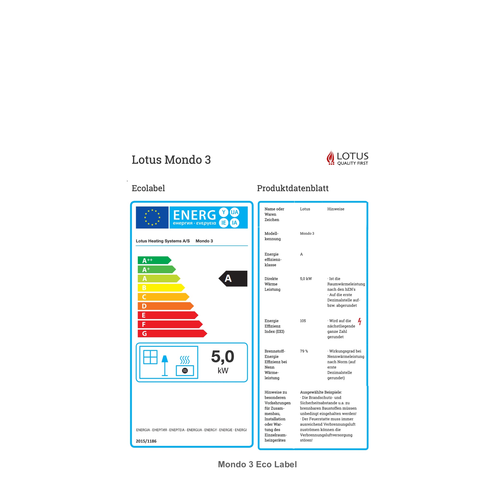 Lotus Kaminofen Mira 3 Stahl schwarz Eco Label