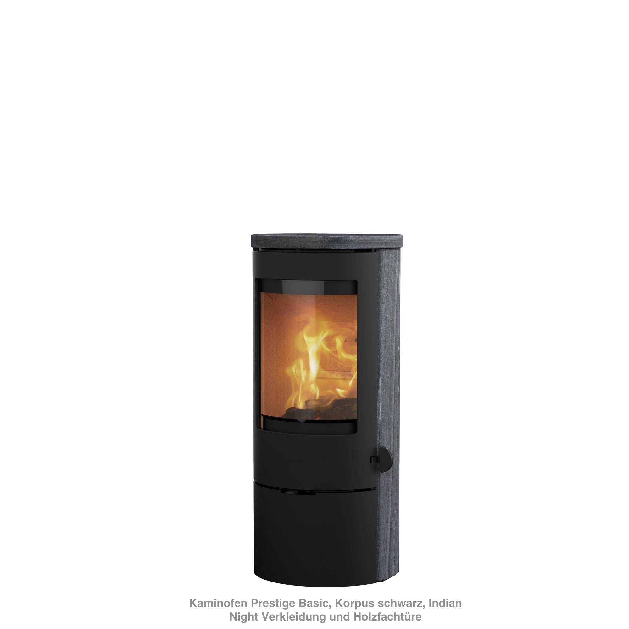 Lotus Kaminofen Prestige Basic Korpus grau, Indian Night Verkleidung und Holzfachtüre